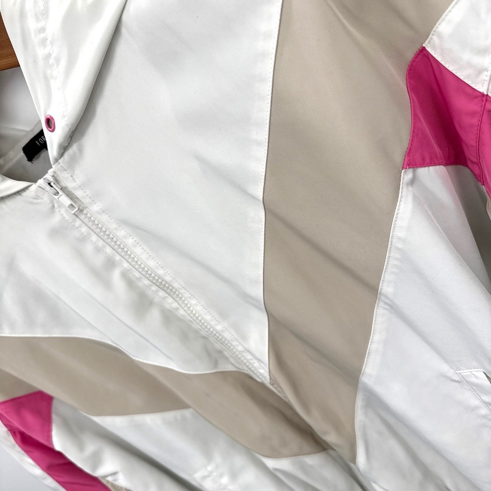 Forever 21 Windbreaker Jacket Women's M White Tan Pink Colorblock Hooded Zip